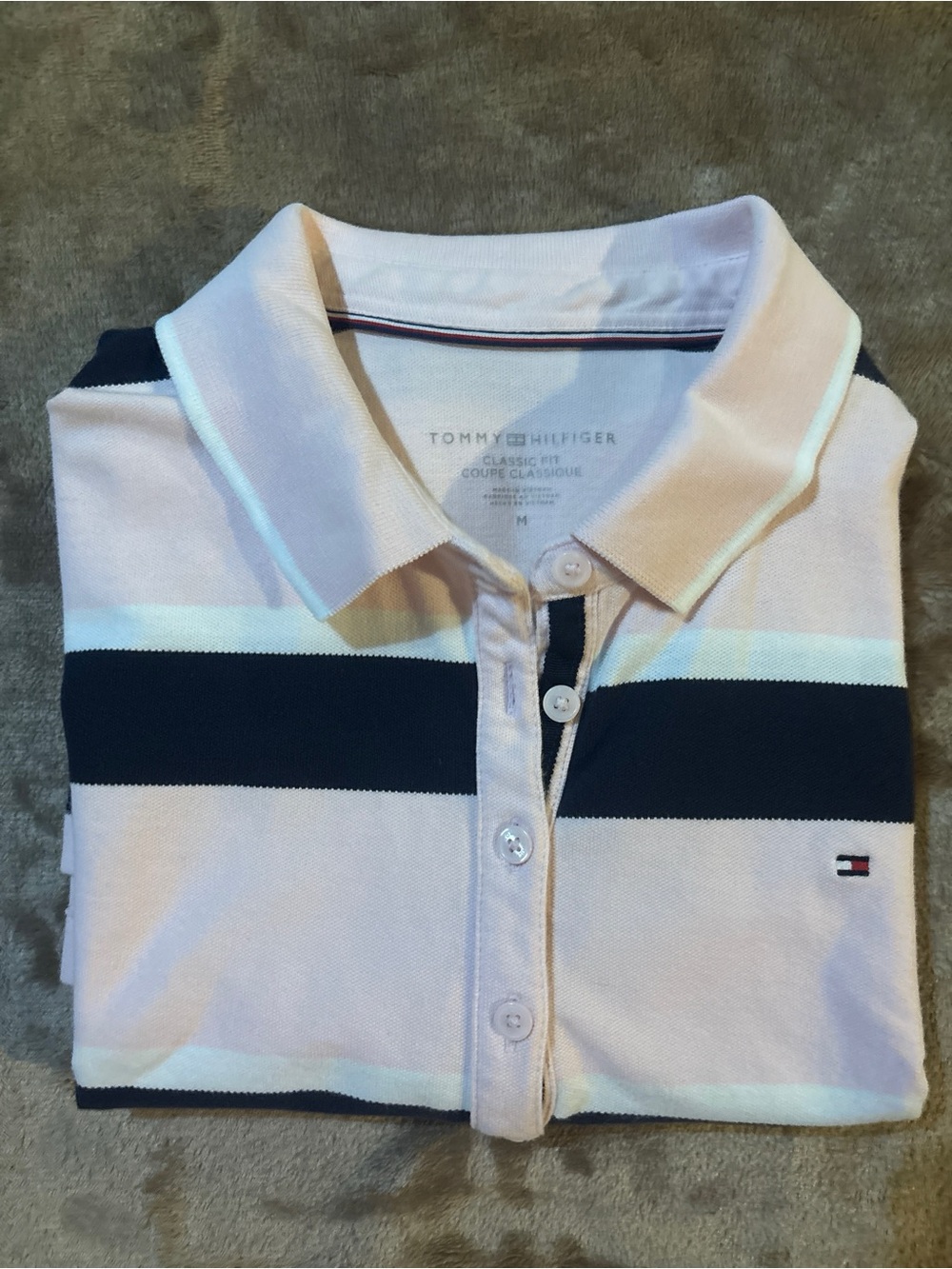 Tommy Hilfiger Pink & Navy Striped Polo Top